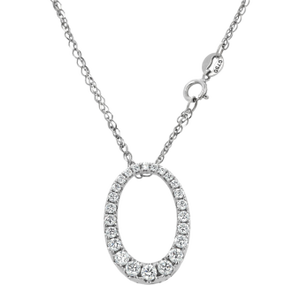 18k White Gold Natural Diamond Open Circle Slide Pendant Necklace 0.65 CTW