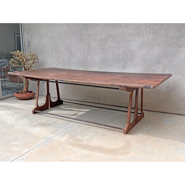 Wood Industrial Modern Dining Table Walnut, Iron, 1940's For Sale - Image 7 of 10