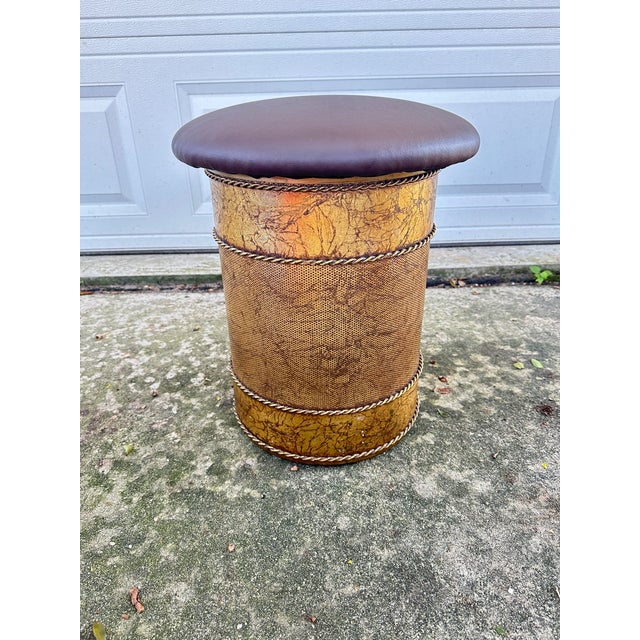 Metal 1960s Mid-Century Italian Gilded Metal Storage Ottoman / Vanity Stool - Newly Upholstered For Sale - Image 7 of 12
