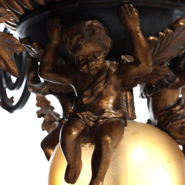 Vintage French Louis XIV Style Figural Cherub Gilt & Ebonized Chandelier C1940 For Sale - Image 14 of 18