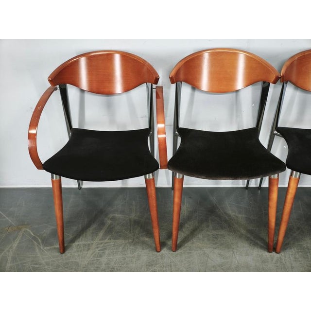 Spanish Chrome, Wood, and Velvet Dining Chairs from Paco Capdell, 1980s, Set of 8 For Sale - Image 14 of 18