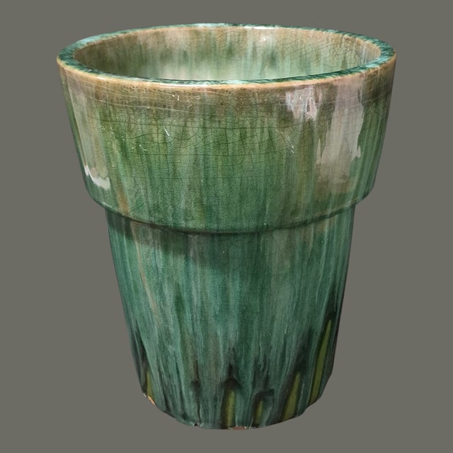 Ceramic Vintage Mid-Century Green Glazed Terra-Cotta Pottery Heavy Cache Pot Planter For Sale - Image 7 of 8