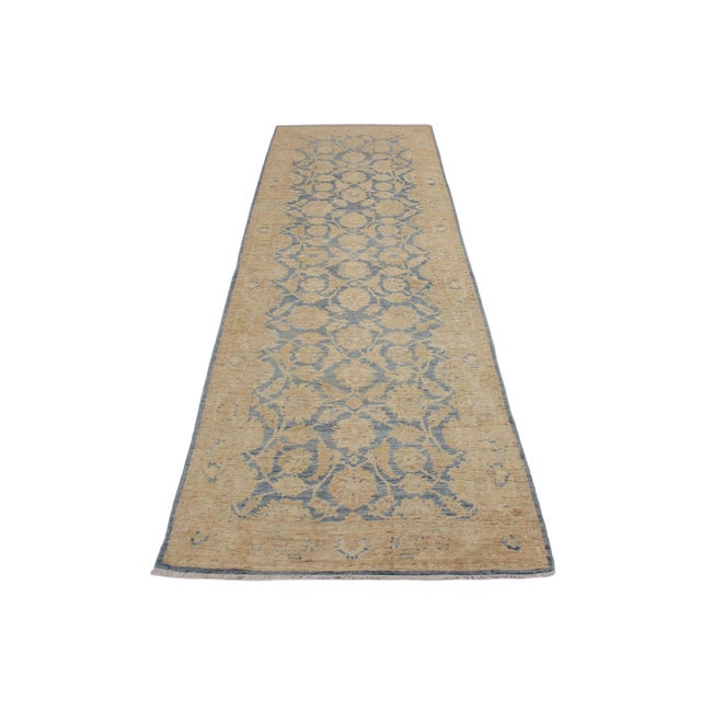 Textile Shabby Chic Ziegler Blue/Gold Wool Runner Rug- 3'11'' X 10'11'' For Sale - Image 7 of 10