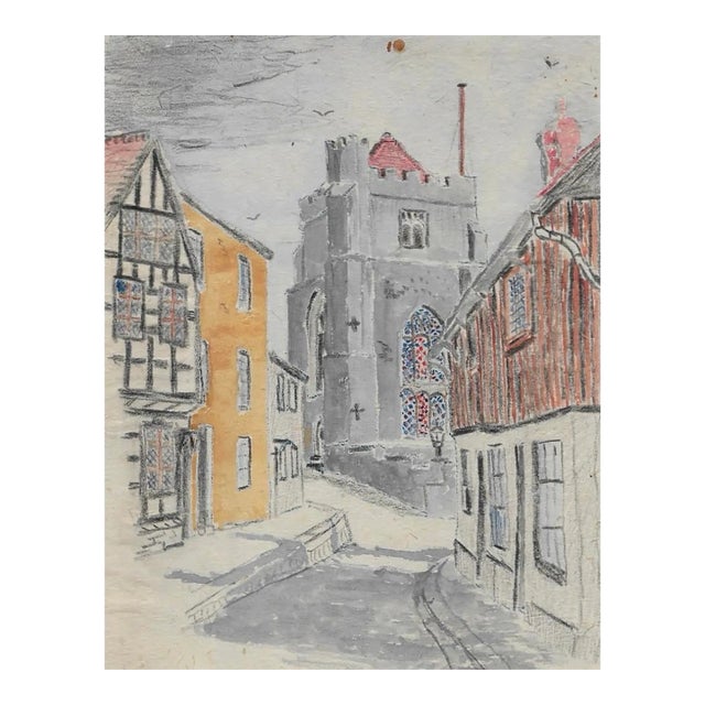 1943 St. Clement's Church England Watercolor by William Wood For Sale