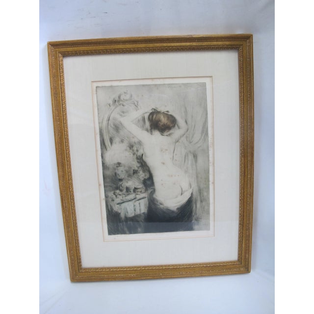 Black Manuel Robbe Signed Nu Se Coifant Woman Doing Hair Drypoint Etching Print For Sale - Image 8 of 8