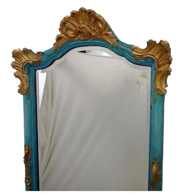 Blue Antique Victorian Console Table with Mirror, 1890, Set of 2 For Sale - Image 8 of 9