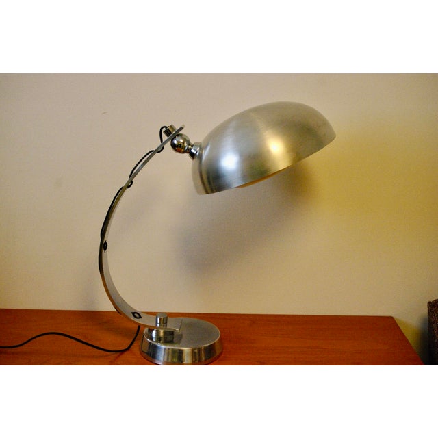 Vintage Ministerial-style desk lamp in brushed aluminum, typical of 1960s Italian design, in good used condition This...