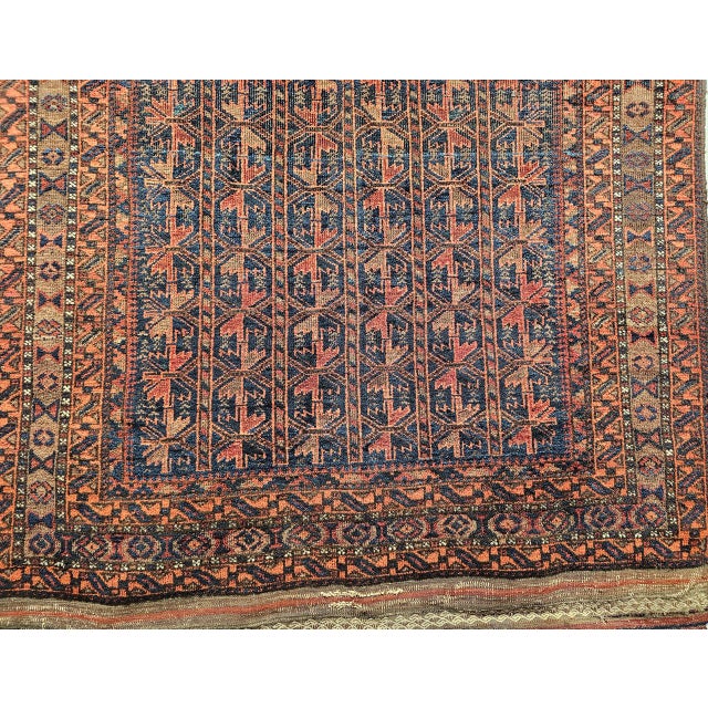 Vintage Baluch Tribal Area Rug in Allover Geometric Pattern in Navy Blue, Brown, Dark Red For Sale - Image 16 of 18