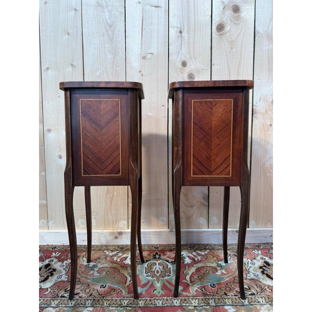 Louis XV Marquetry Bedside Tables, 1950s, Set of 2 For Sale - Image 6 of 8