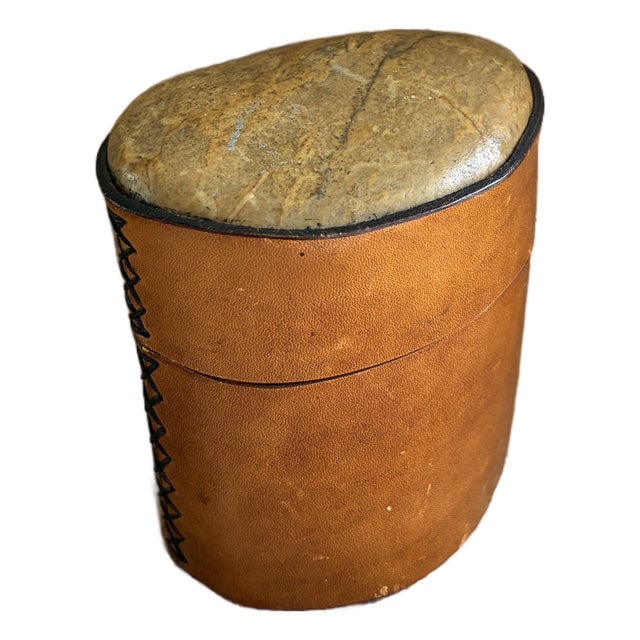 Vintage Leather Box With Stone Top For Sale