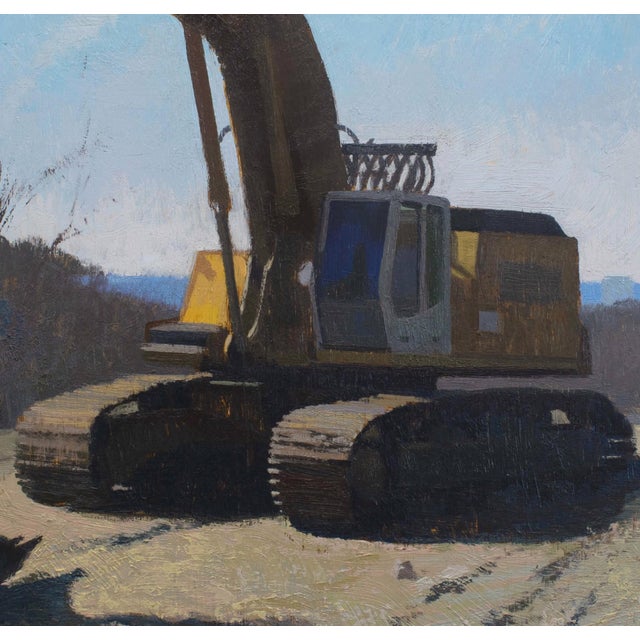 Early 21st Century Progress on Memorial by Brad Davis | Oil on wood panel Excavator on a construction site For Sale - Image 5 of 5