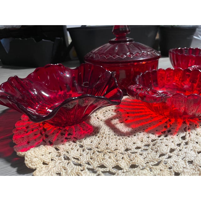1960s 1960s Elegant Indiana Glass Co. Cut Crystal Lot of Relish Dishes, Catch-All Bowls and Candy Dish With Lid - 6 Piece For Sale - Image 5 of 7