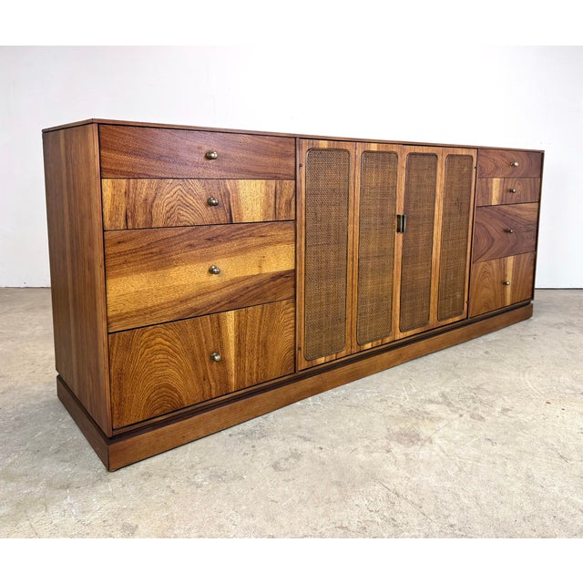 Mid-Century Modern Mid Century Modern Pecan Wood & Cane Credenza by Kaufman of Collingwood For Sale - Image 3 of 12
