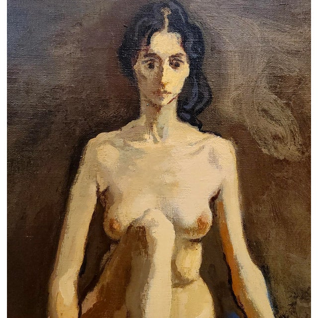1950s Moses Soyer - Model Seated Nude -Oil Painting For Sale - Image 5 of 11