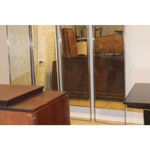 Glass 96" French Art Deco Style Monumental Smoked Glass Floor Mirrors Set of 4 For Sale - Image 7 of 8