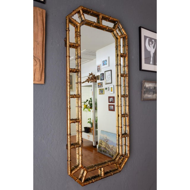 Chinoiserie Tall Chinoiserie Faux Bamboo Gold Tortoise Shell Octagon Mirror For Sale - Image 3 of 15