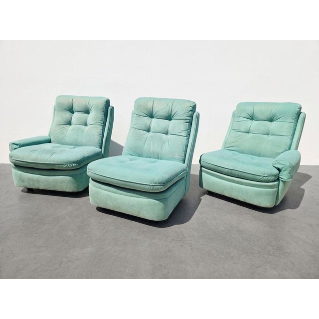 Michel Cadestin Airborne Orchid Modular Sofa, 1970s Vintage, Aqua Green. Stunning and rare three-piece modular sofa,...