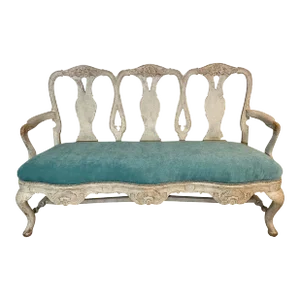 Early 19th Century Swedish Rococo White Painted Bench Settee