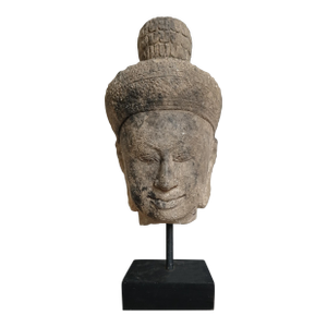 Early 20th Century Sandstone Buddha Head, Cambodia