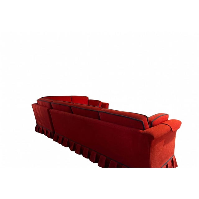 1970s Vintage Red With Blue Trim Truffled Petite Sectional Sofa For Sale In Philadelphia - Image 6 of 8