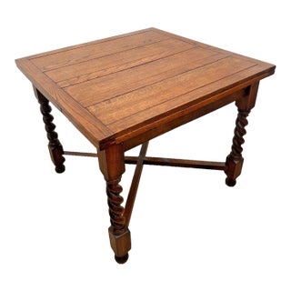 Antique Expanding Pub Kitchen Table Barley Twist Legs Quarter Sawed Tiger Oak For Sale