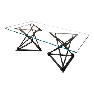 Formations Dual Iron Pedestal Base Glass Dining Table For Sale