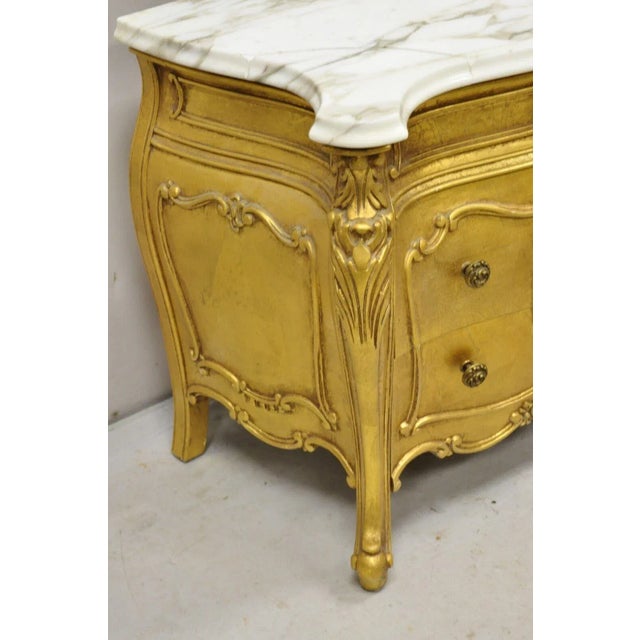 Mid 20th Century Vintage Daniel Jones French Louis XV Style Gold Bombe Marble Top Nightstand For Sale - Image 9 of 11
