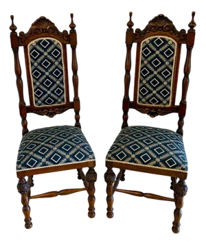 Victorian Carved Oak Side or Hall Chairs, 1860s, Set of 2