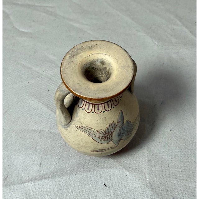 Antique Hand Painted Greek Amphora Miniature Dollhouse Pottery Bird Clay Vase For Sale - Image 9 of 9