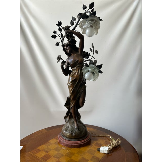 Zinc and Glass Lamp with Nymph from Julien Caussé, 1900s For Sale - Image 17 of 17
