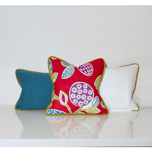 Vibrant Cottagecore Charm: Hana Chess in Ruby + Romo Miro in Beijing Blue + Down-Feather Filled Pillows = a Set of 4 For Sale - Image 13 of 17