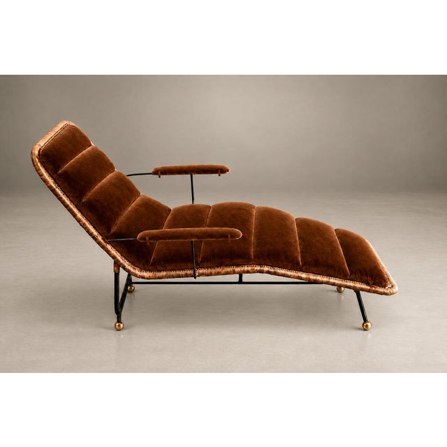 Brown Brazilian Modern Sculptural Chaise in Wicker, Mohair, Steel and Brass, Att. Carlo Hauner, Brazil, 1950s For Sale - Image 8 of 18