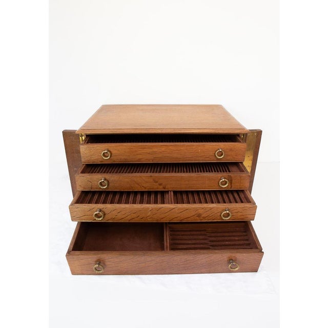 Antique French Oak Cutlery Case for 12 Pieces with 4 Drawers and Lock, 1960s For Sale - Image 3 of 10