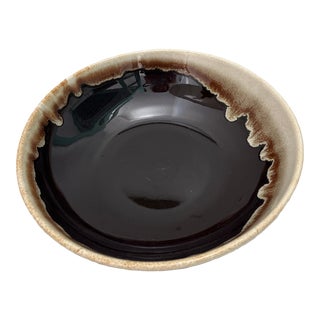 Mid-Century Modern Dark Brown Drip Glaze Serving Bowl For Sale