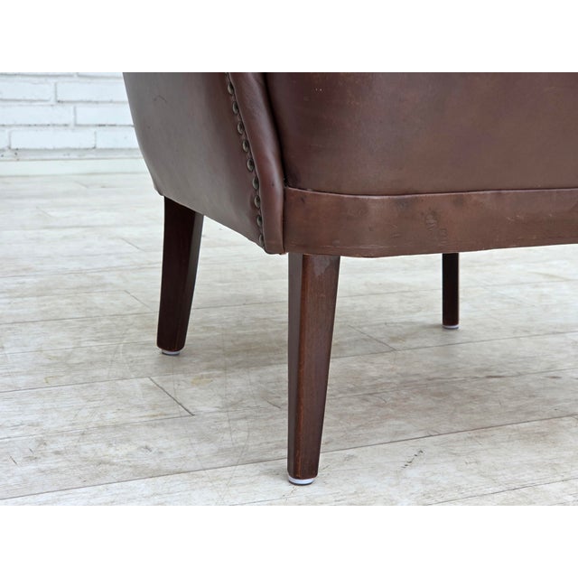 Danish Armchair in Brown Furniture Leather, 1970s For Sale - Image 10 of 18