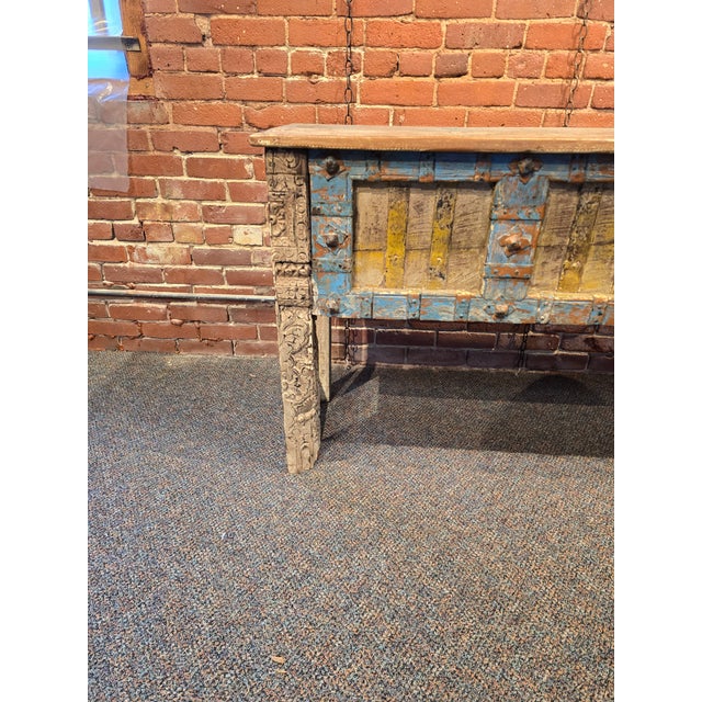 Rustic Rustic Hand-Carved Reclaimed Wood Console Table For Sale - Image 3 of 6
