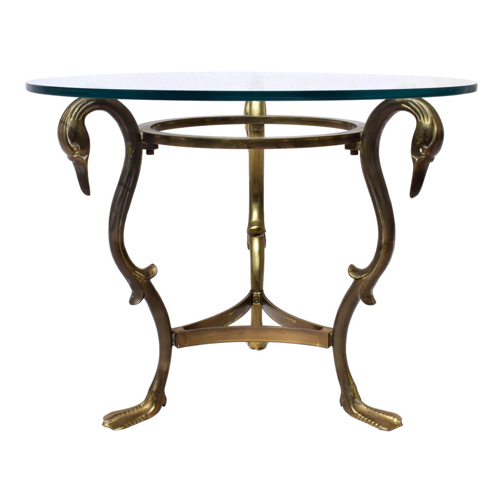 Brass Glass Maison Jensen Swan Side Cocktail Table | Chairish