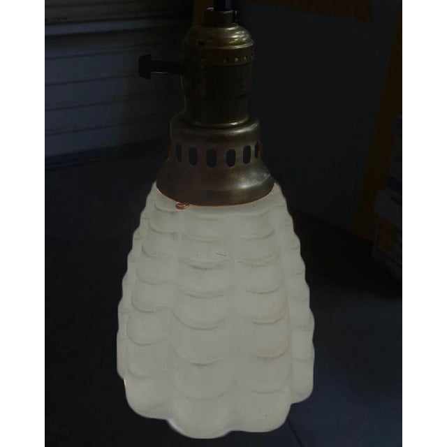 1910s Frosted Tulip Scalloped Glass Shade With Bronze Socket For Sale - Image 4 of 6