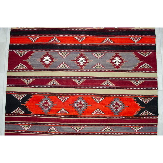 1940s Turkish Kilim Rug Hand Woven Large Area Rug Jajim - 6′2″ X 13′6″ For Sale - Image 9 of 14