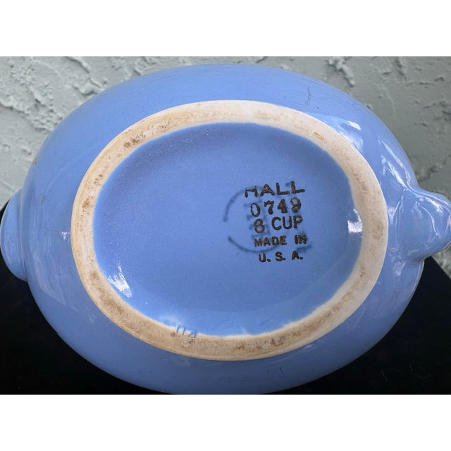 Royal Blue Vintage Hall China Powder Blue 6-Cup Teapot With Gold Floral Motif For Sale - Image 8 of 8