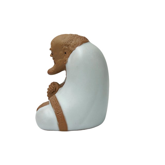 Contemporary Small Miniature Contemporary Ceramic Damo Bodhidharma Figure For Sale - Image 3 of 7