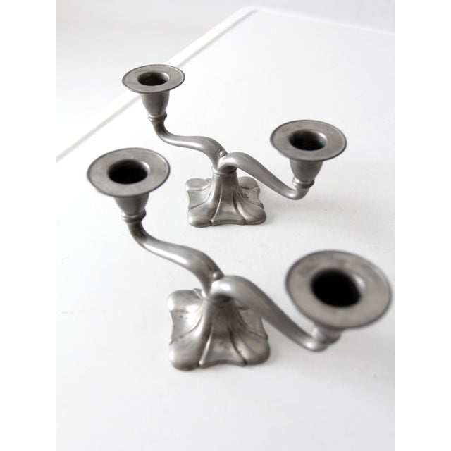 Antique Art Nouveau Double Candlestick Holders Pair For Sale - Image 9 of 11