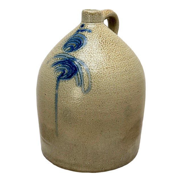 Great Looking Giant 5 Gallon Size Antique American Blue "Stinger" Decorated Stoneware Jug - Circa Late 19th Century For Sale
