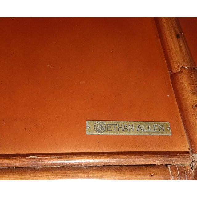 French Country Coffee Table Ethan Allen ~ French Country Brown Bamboo Rattan Cocktail Table For Sale - Image 3 of 18