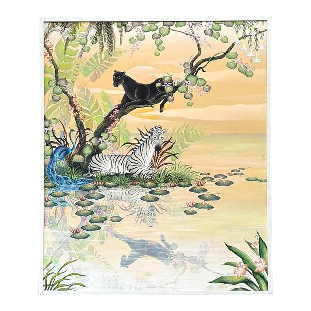 Vintage Monumental 1999 Original Jungle Painting Oil on Canvas For Sale