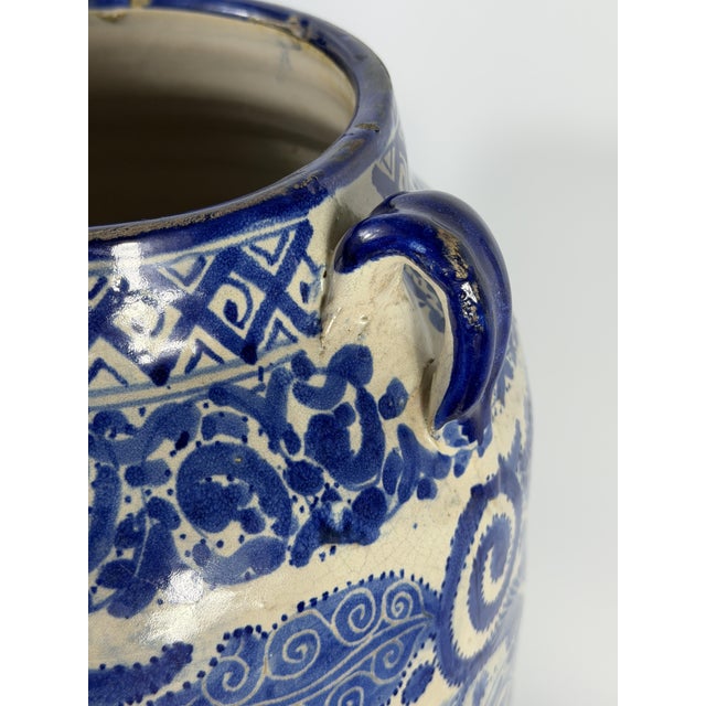 Ceramic 19th Century Moroccan Hand Painted Blue and White Ceramic Vase, 1890s For Sale - Image 7 of 12