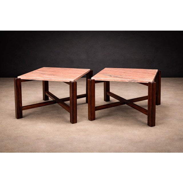 Pair of Brazilian Rosewood & Pink Granite Side Tables, Brazil, 1960s For Sale - Image 11 of 14