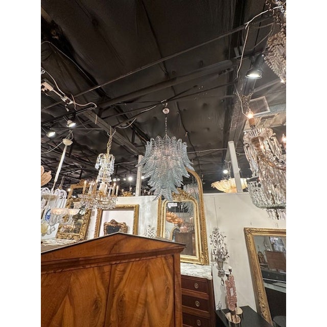 Modern Modern Aqua Blue Murano Glass Palm Leaf Chandelier For Sale - Image 3 of 4