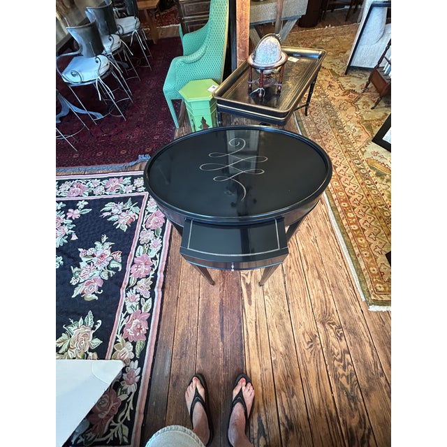 Barbara Barry Barbara Barry for Baker Black Laquer Oval End Tables- A Pair For Sale - Image 4 of 11
