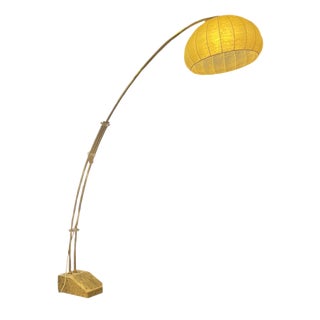 Space Age Arch Floor Lamp in Brass with Marble Base and Cocoon Lampshade by Hustadt Leuchten, 1970s For Sale